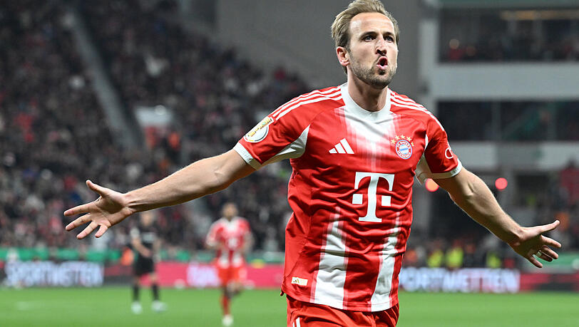 Mal wieder erfolgreich: Harry Kane erzielt das Tor des Tages gegen Leverkusen, das Bayern ins Pokalfinale bringt.