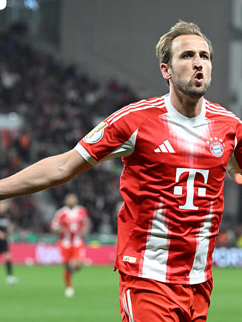 Mal wieder erfolgreich: Harry Kane erzielt das Tor des Tages gegen Leverkusen, das Bayern ins Pokalfinale bringt.