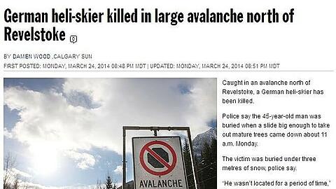 Die Zeitungen in British Columbia berichten ausführlich über das Lawinen-Unglück, dem Jannik Inselkammer zum Opfer gefallen ist. Er ist einer von bisher 14 Toten in dieser Wintersaison.