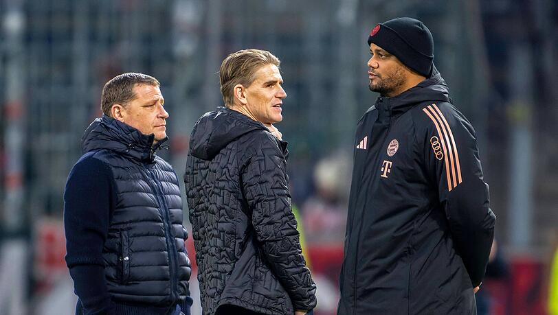 Sie planen den Bayern-Kader: Max Eberl, Christoph Freund und Vincent Kompany (v.l.).