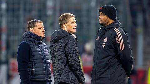 Sie planen den Bayern-Kader: Max Eberl, Christoph Freund und Vincent Kompany (v.l.).
