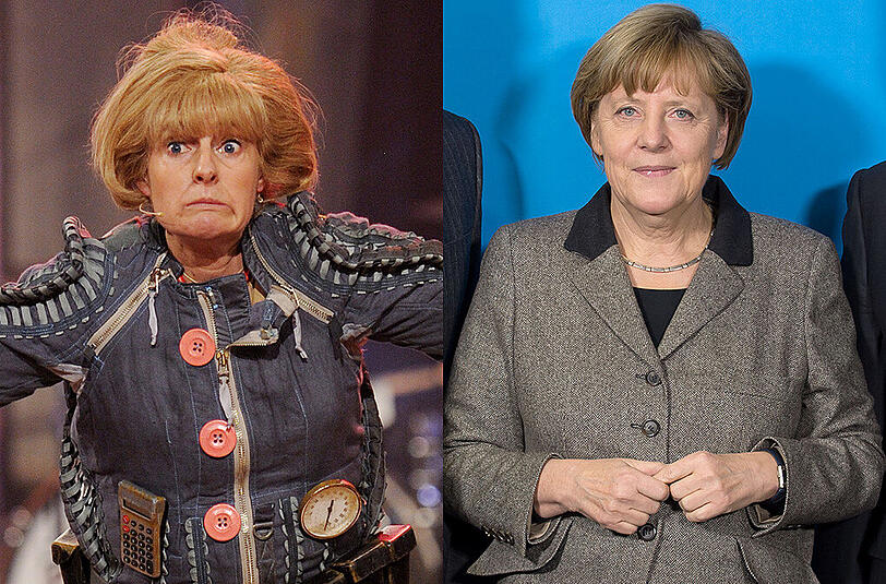 Angela Merkel: links das Double Antonia von Romatowski