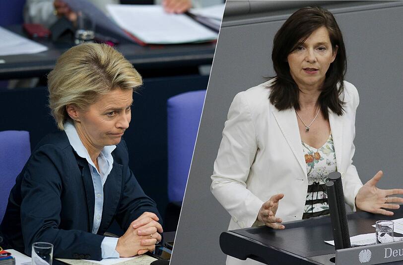Grünen-Fraktionschefin Göring-Eckardt (r.) übt Kritik an Verteidigungsministerin Von der Leyen.