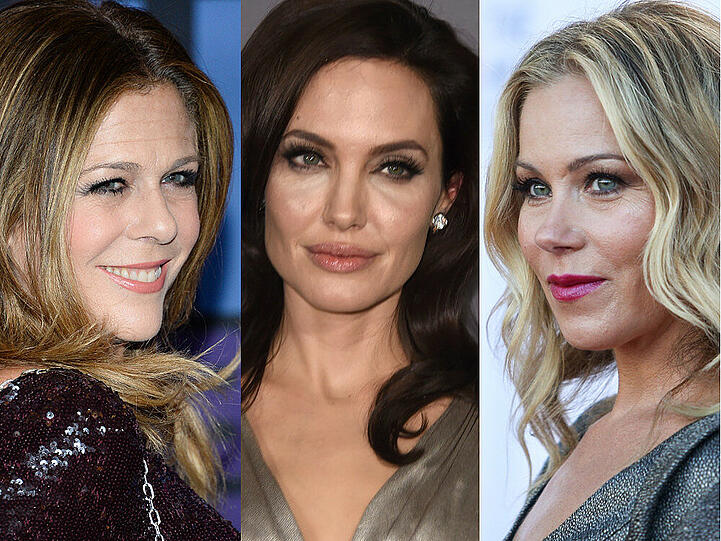 Ohne Original-Brust mehr Chance auf Leben: Rita Wilson, Angelina Jolie, Christina Applegate (v.l.)