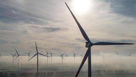 Windenergieanlagen im Morgennebel. Der Ausbau der Windenergie ist ins Stocken geraten.