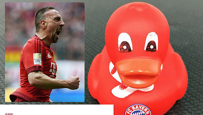 Bayern-Star Franck Ribéry und die "Ente des Tages". Bayern-Star Franck Ribéry und die "Ente des Tages".