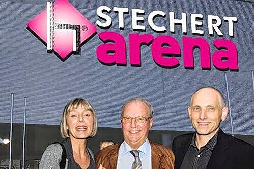 Die &bdquo;Stechert Arena&ldquo; ist mehr als eine Utopie &ndash; wenn die Stadtspitze mitzieht: Sabine Günther, Hautgesellschafterin der Brose Baskets, Unternehmer Franz Stegner und Manager Wolfgang Heyder (von links).