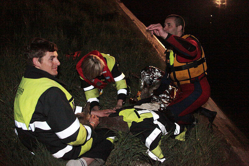 Feuerwehr und Wasserwacht retteten die Rehe aus dem wWsser und brachten sie zum Aufwärmen in eine Scheune.