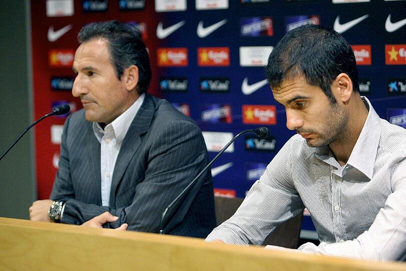 Ein Bild aus gemeinsamen Zeiten beim FC Barcelona: Txiki Begiristain (Sportdirektor von Manchester City, links) und Pep Guardiola