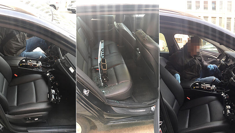 Alles weg: Sogar das Lenkrad fehlt. Ein Ermittler sichert Spuren in dem ausgeschlachteten BMW. Alles weg: Sogar das Lenkrad fehlt. Ein Ermittler sichert Spuren in dem ausgeschlachteten BMW.