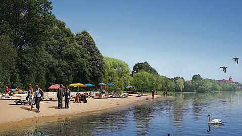 Ein attraktiver Sandstrand mit flachem Wassereinstieg ersetzt die bisherige &bdquo;Buckelpiste&ldquo;: echtes Urlaubsfeeling mitten in der Stadt.