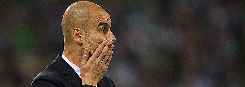Bayern-Trainer Pep Guardiola beim 0:0 zwischen Borussia Mönchengladbach dem FC Bayern am 26. Oktober 2014.