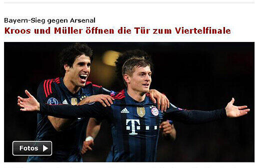 Der FC Bayern München schlägt Arsenal London mit 2:0 im Achtelfinale der Champions League. Wir haben die Pressestimmen zum Spiel gesammelt.