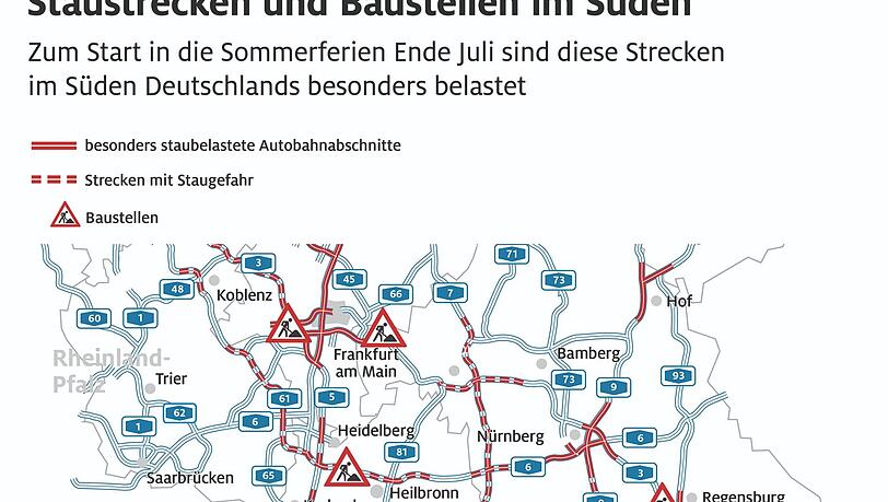 Die Staukarte für dieses Jahr: Nicht nur an den bekannten Strecken müssen Autofahrer warten, auch im Norden kann es Stau geben. Die Staukarte für dieses Jahr: Nicht nur an den bekannten Strecken müssen Autofahrer warten, auch im Norden kann es Stau geben.