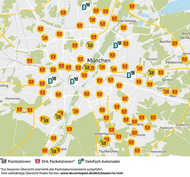 Hier finden Sie die aktuellen Standorte von Pack- und Poststationen sowie DeinFach-Automaten in und um München. Hier finden Sie die aktuellen Standorte von Pack- und Poststationen sowie DeinFach-Automaten in und um München.