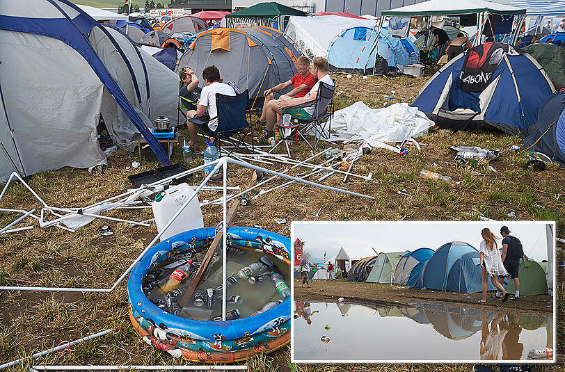 Nicht ganz so schön wurde es in der Nacht. Ein Unwetter sorgte für Chaos und verletzte knapp 30 Besucher des Rock am Ring.