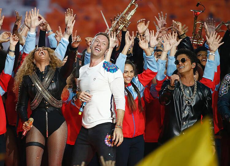 Beyoncé, Chris Martin und Bruno Mars