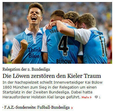 Die Pressestimmen zum Relegationsspiel zwischen dem TSV 1860 München und Holstein Kiel zum Durchklicken.