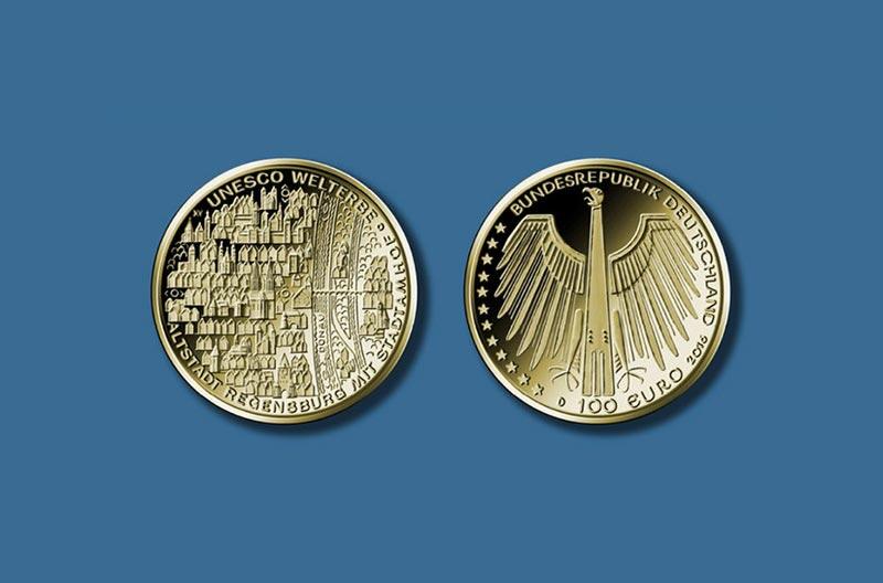 Anlässlich der Ernennung zum Unesco Welterbe erhält Regensburg eine Goldmünze im Wert von 100 Euro.