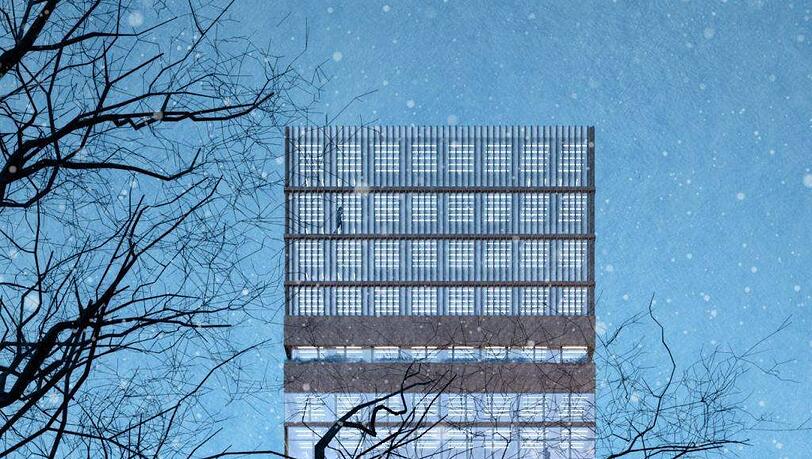 So könnte der Atelierturm aussehen. Ursprünglich sollten über 110 Ateliers rein - das kann sich die Stadt nicht leisten. Einstampfen wollte Lars Mentrup die Pläne trotzdem nicht. Visualisierung: Kollektiv A/Benedict Esche