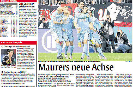 Es läuft wieder rund (AZ vom 29.11.2011): Nach drei Siegen in vier Spiele glauben die Löwen wieder an sich &ndash; und der Trainer kann sich
besonders bei drei Spielern bedanken:
Necat Aygün, Stefan Aigner und Djordje Rakic