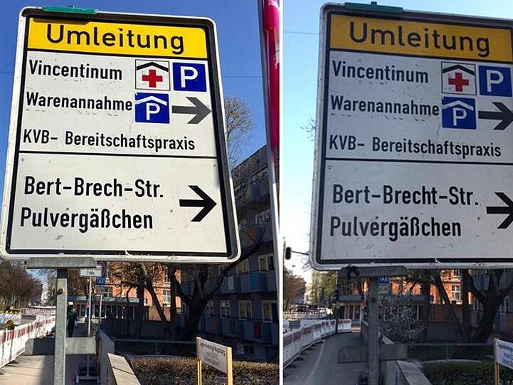 KOMBO - Die Kombo zeigt ein Baustellenschild mit der Aufschrift "Bert-Brech-Straße". Foto: Florian Kapfer/dpa