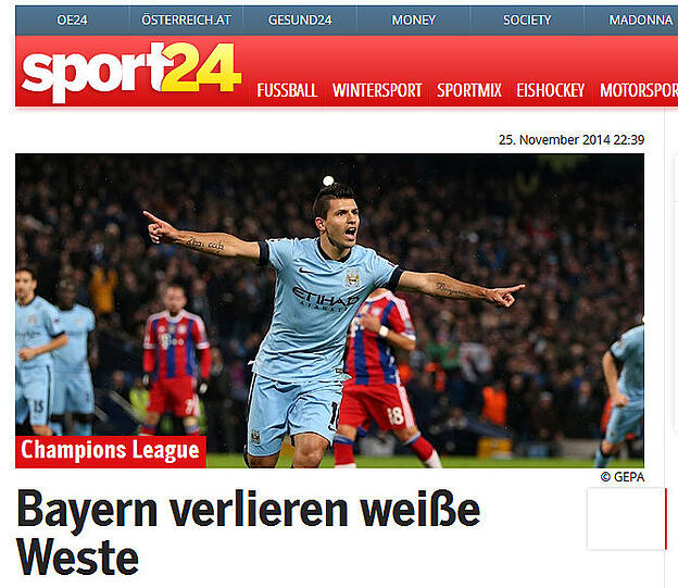 oe24 (Österreich): "Bayern verlieren weiße Weste"