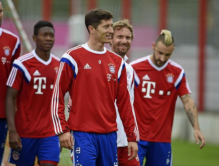 Neuzugang Robert Lewandowski im Bayern-Traiing. Er wird seinen Platz in der Startelf finden.