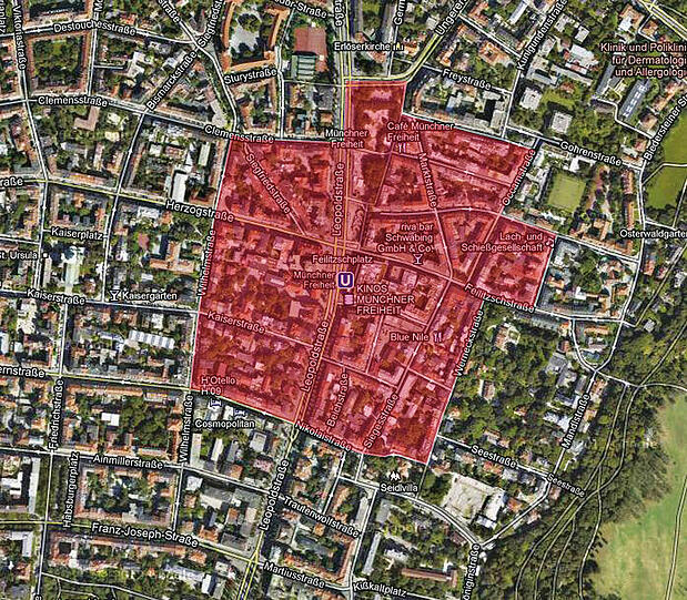 Da wo's rot ist, mussten die Menschen aus den Häusern raus. Die Evakuierungs-Zone.