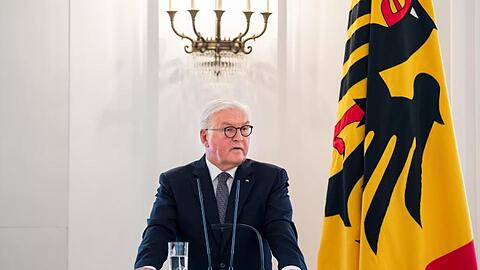 Bundespräsident Frank-Walter Steinmeier spricht bei einer Matinee zum 70. Jahrestag des Grundgesetzes im Schloss Bellevue.