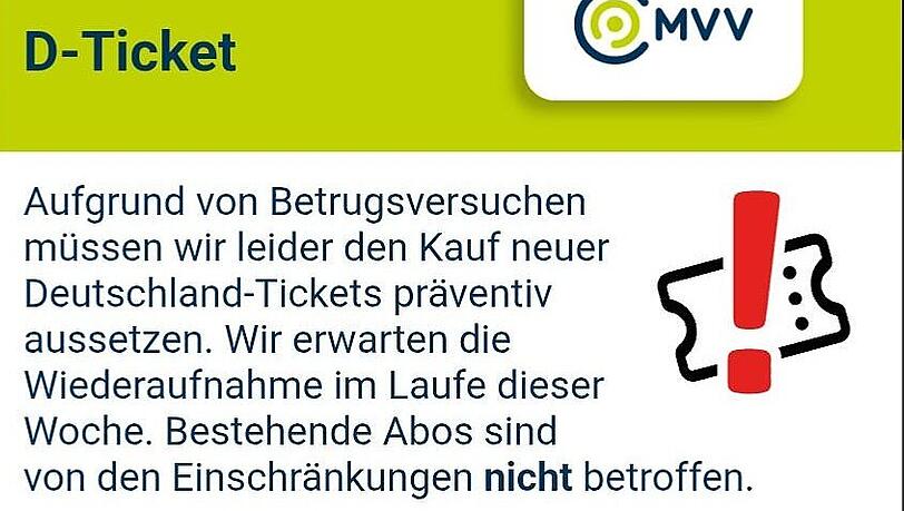Diese Meldung haben Nutzer der MVV-App am Dienstagabend erhalten.