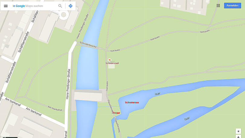 An der eingezeichneten Stelle kommen die "Eisschwimmer Flaucher" am Neujahrstag zusammen.