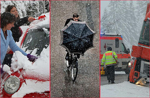 Eis kratzen, radeln mit Schirm, Räumfahrzeuge auf der rechten Spur: Der Wintereinbruch hat auch in Bayern für Zwischenfälle auf den Straßen gesorgt. Die Bilder.