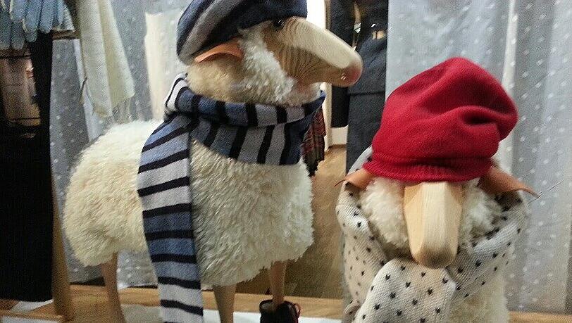 Ein Schaf im Schaufenster, dick eingepackt. Ein Schaf im Schaufenster, dick eingepackt.