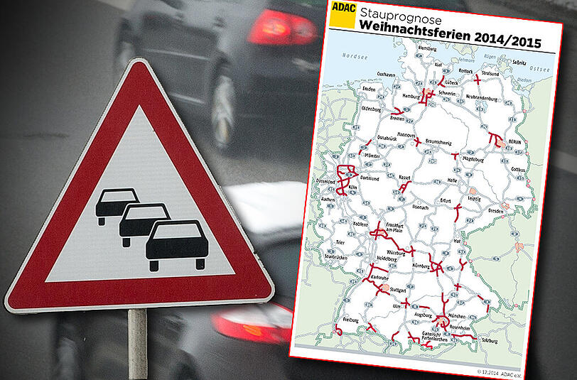 Die Stau-Prognose des ADAC zeigt die gefährdeten Strecken in der Ferienzeit.