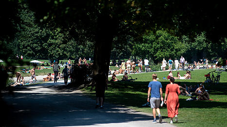 Bei hochsommerlichem Wetter suchen die M&uuml;nchner auch im Englischen Garten Zuflucht.