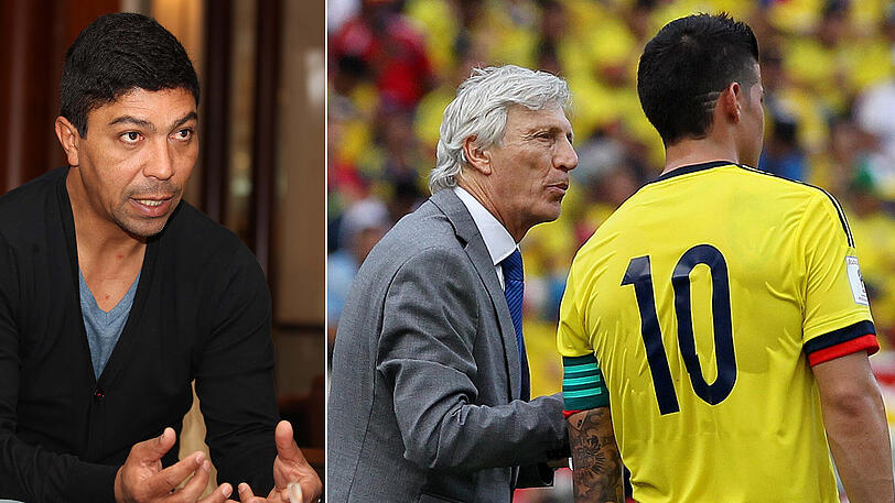 Der frühere Bayern-Profi Giovane Elber (links) weiß wie groß der Druck ist, den der kolumbianische Nationaltrainer José Pékerman auf Bayern-Stürmer James Rodríguez ausübt.
