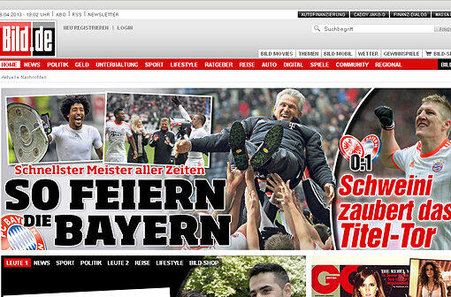 "Schnellster Meister aller Zeiten" und "Schweini saubert das Titel-Tor" titelt die Bild-Zeitung.