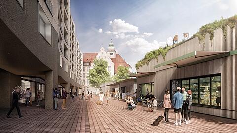 Von der Dachterrasse aus sollen Münchner einen Überblick über den Elisabethmarkt haben. Daneben baut die Sparkasse Wohnungen und Büros.