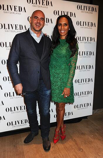 Thomas Lommel (Besitzer Oliveda) und Barbara Becker beim Mediterranen Abend der Schweizer Naturkosmetikmarke OLIVEDA im Bayerischen Hof.