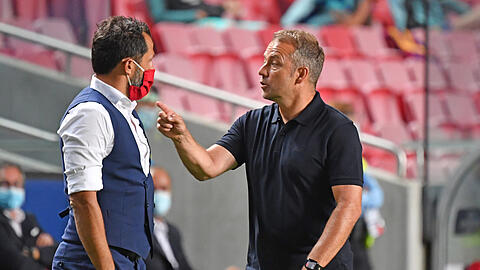 firoChampions League: 14.08.20201/4 ViertelFinaleFC Bayern Muenchen , München - FC Barcelona 8:2 v.re:Hans Dieter Flick (Hansi ,Trainer Bayern Muenchen) mit Hasan SALIHAMIDZIC (Sportvorstand Bayern Muenchen),Gestik,gibt Anweisungen,..FOTO: Frank Hoermann/ SVEN SIMON/ Pool /via/firosportphoto#NO use of any use photographs as image sequences and/or quasi-video##Editorial Use ONLY##National and International News Agencies OUT#Es gelten unsere AGB, einsehbar auf www.firosportphoto.de,§ONLY FOR USE IN GERMANY !!!!!!copyright by firo sportphoto:Coesfelder Str. 207D-48249 Dülmenwww.firosportphoto.demail@firosportphoto.deKontoverbindung :(V o l k s b a n k B o c h u m - W i t t e n )IBAN : DE68430601290341117100BIC : GENODEM1BOCTel: +49-2594-9916004Fax: +49-2594-9916005