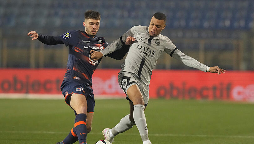 Kylian Mbappé (r.) beim Spiel gegen Montpellier.