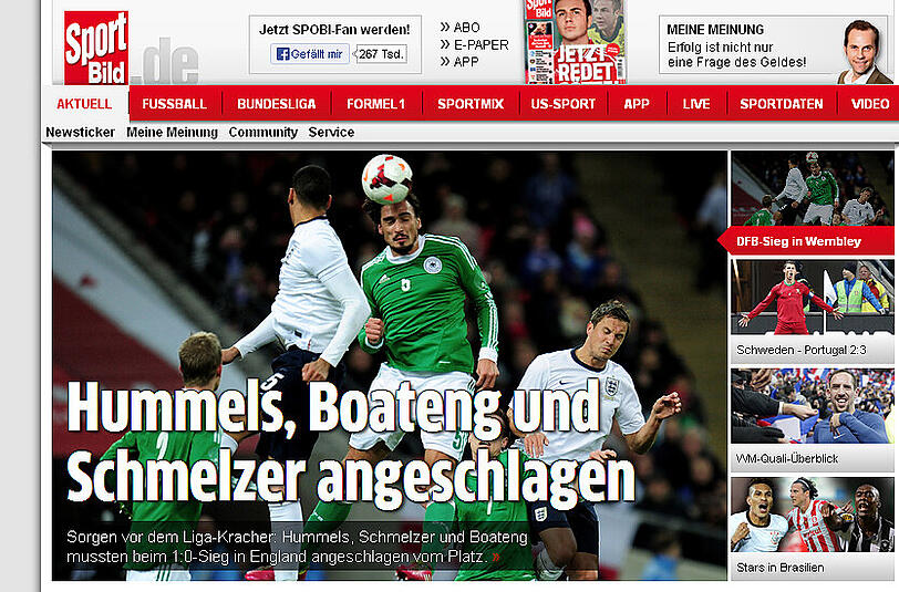 Die Sportbild macht sich Sorgen um die drei angeschlagenen Spieler Hummels, Boateng und Schmelzer vor dem Gipfel Dortmund gegen Bayern.