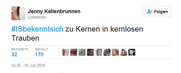 Unter dem Hashtag #ISbekenntsich schieben die Twitter-User dem IS die Verantwortung für Unannehmlichkeiten des Alltags zu.