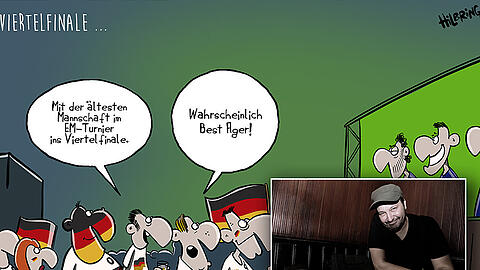 &bdquo;Dieses Generationenduell ist natürlich ein interessanter Ansatzpunkt&ldquo;, sagt Oliver Hilbring zu seiner Vorschau auf Deutschland gegen Italien. Auf www.oli-hilbring.de betreibt der Cartoonist einen Blog.