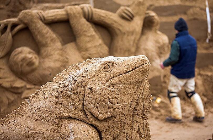 Bilder vom Sand-Skulpturen-Festival auf Rügen. Insgesamt 50 Künstler haben sich am Event beteiligt.