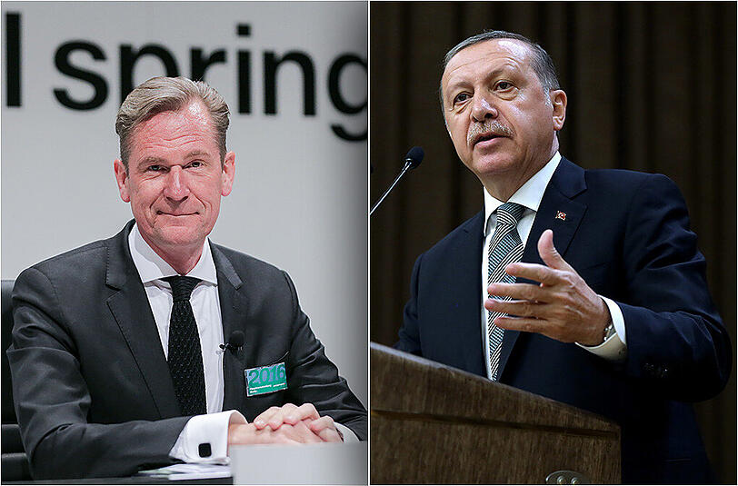 Kein Ende im Fall Böhmermann: Jetzt geht der türkische Präsident Erdogan (r.) auch gegen Springer-Chef Döpfner juristisch vor.