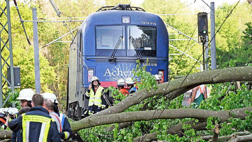 Stundenlange Sperre: Ein umgestürzter Baum hat bei Grafing im Landkreis Ebersberg die Zugstrecke München-Rosenheim blockiert. Im Einsatz waren starke Kräfte des Rettungsdienstes, darunter mehrere Schnelleinsatzgruppen sowie die Feuerwehren Grafing, Nettelkofen, Aßling, Straußdorf, Loitersdorf, Elkofen, Ebersberg und Niclasreuth. Die Bilder von der schwierigen Bergung.