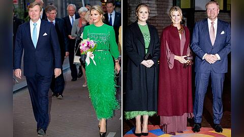 Im selben Kleid: Königin Máxima im Jahr 2014 (l.) und ihre älteste Tochter, Kronprinzessin Amalia.