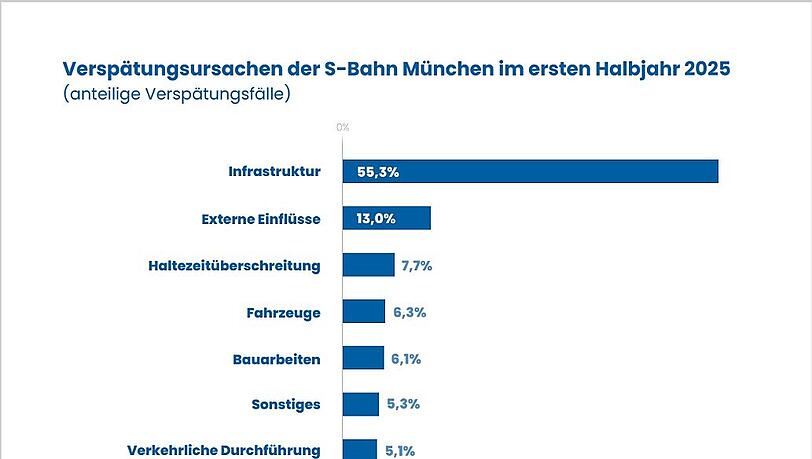 Mehr als die Hälfte aller Verspätungen waren laut BEG auf Störungen an Leit- und Sicherungstechnik, Weichen, Gleisen und Bahnübergängen zurückzuführen.